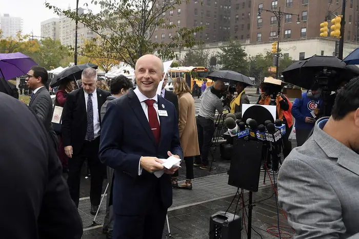 MTA New York City Transit President Andy Byford at an event to announce the final plan for the Bronx Bus Network Redesign at Lou Gehrig Plaza on Tuesday, October 22, 2019.